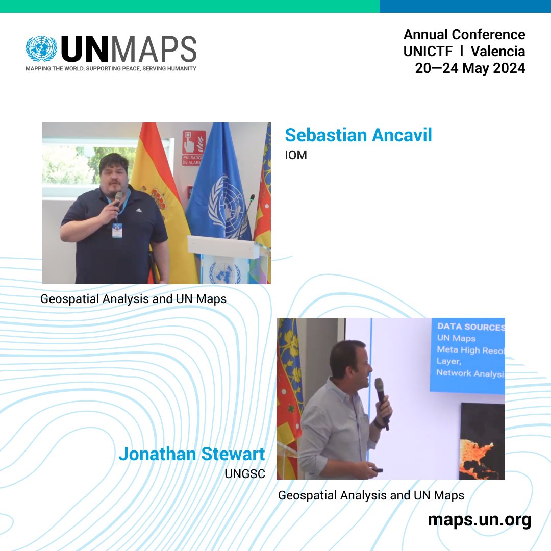 #UNMapsConference Mr. Sebastian Ancavil shared about use cases of #opendata in IOM's mapping of IDP camps and collaborations with organizations. Mr. Jonathan Stewart discussed #geospatial analysis supporting #UN missions, such as flood analysis and population estimation.