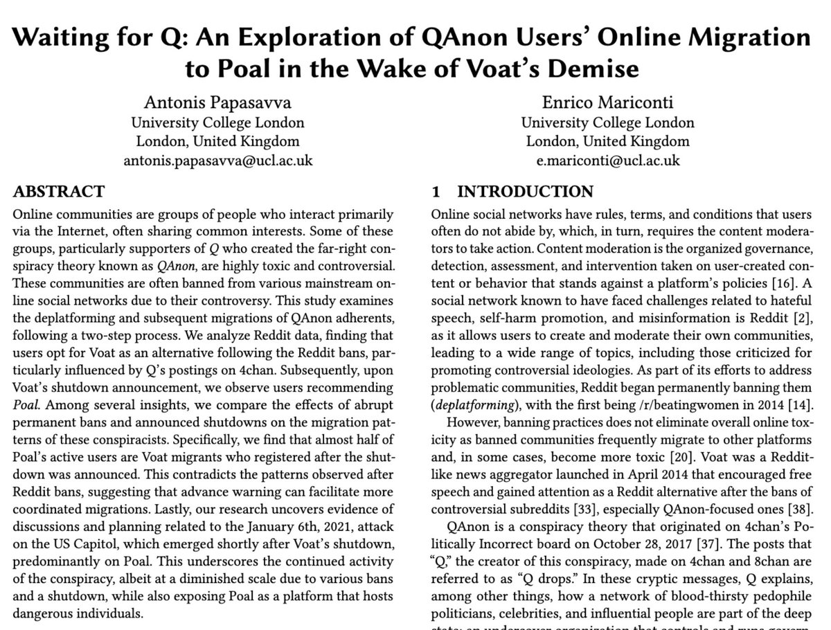 Looking forward to my talk tomorrow at <a href="/WebSciConf/">WebSciConf</a> here in Stuttgart!💬
Our work on "Waiting for Q: An Exploration of QAnon Users’ Online Migration to Poal in the Wake of Voat’s Demise" investigates how users organize online shifts to alternative platforms in times of unrest.