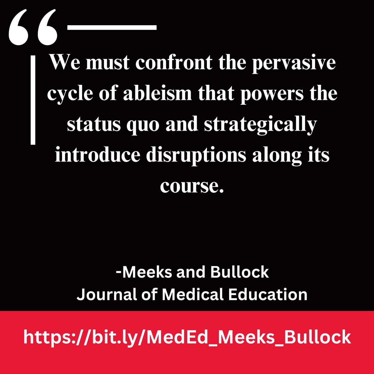 The DocsWithDisabilities Initiative (@docswith) on Twitter photo New paper alert! 🚨 "Transforming Medical Education: Implementing ‘Disruptors’ to Break the Cycle of Ableism." by <a href="/meekslisa/">Lisa M Meeks, PhD, MA</a> and @jbullockruns.
🌠Strategic changes foster inclusivity in #MedEd
👉bit.ly/MedEd_Meeks_Bu…
#DisabilityInclusion #Ableism #DocsWithDisabilities New paper alert! 🚨 "Transforming Medical Education: Implementing ‘Disruptors’ to Break the Cycle of Ableism." by <a href="/meekslisa/">Lisa M Meeks, PhD, MA</a> and @jbullockruns.
🌠Strategic changes foster inclusivity in #MedEd
👉bit.ly/MedEd_Meeks_Bu…
#DisabilityInclusion #Ableism #DocsWithDisabilities