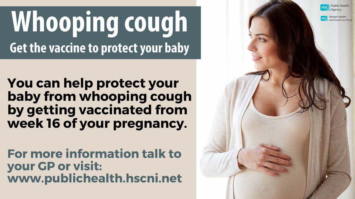 Pertussis (Whooping Cough) cases are rising quickly in NI. The <a href="/publichealthni/">Public Health Agency</a> advise that pregnant women get the Pertussis vaccine from week 16 to help provide their newborn infants with protection against serious complications until they can receive their routine immunisations.