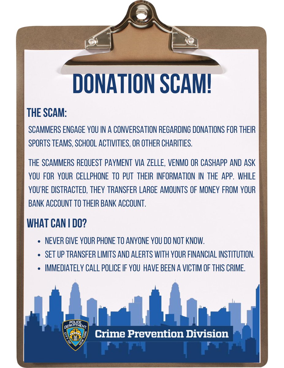 🚨 Beware of donation scams! 🚨 When supporting sports teams, school activities, or charities, never hand over your phone to make payments via Zelle, Cash App, or Venmo. Always verify the legitimacy before donating. Stay safe! #ScamAlert #ProtectYourMoney