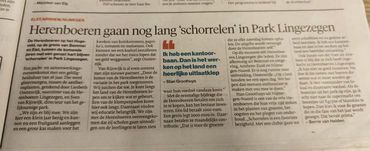 Herenboeren Nijmegen (@hbnijmegen) on Twitter photo Mooi artikel in <a href="/DeGelderlander/">De Gelderlander</a> over onze collega's van <a href="/HBLingezegen/">HBLingezegen_Grootstal</a> in <a href="/parklingezegen/">Park Lingezegen</a>. Pachtcontract voor 26 jaar is getekend! Dat wordt duurzaam duurzaam (!) voedsel produceren. En ken je het begrip schorrelen al? Eerst lekker schoffelen, aansluitend borrelen! <a href="/herenboeren/">Herenboeren</a> Mooi artikel in <a href="/DeGelderlander/">De Gelderlander</a> over onze collega's van <a href="/HBLingezegen/">HBLingezegen_Grootstal</a> in <a href="/parklingezegen/">Park Lingezegen</a>. Pachtcontract voor 26 jaar is getekend! Dat wordt duurzaam duurzaam (!) voedsel produceren. En ken je het begrip schorrelen al? Eerst lekker schoffelen, aansluitend borrelen! <a href="/herenboeren/">Herenboeren</a>