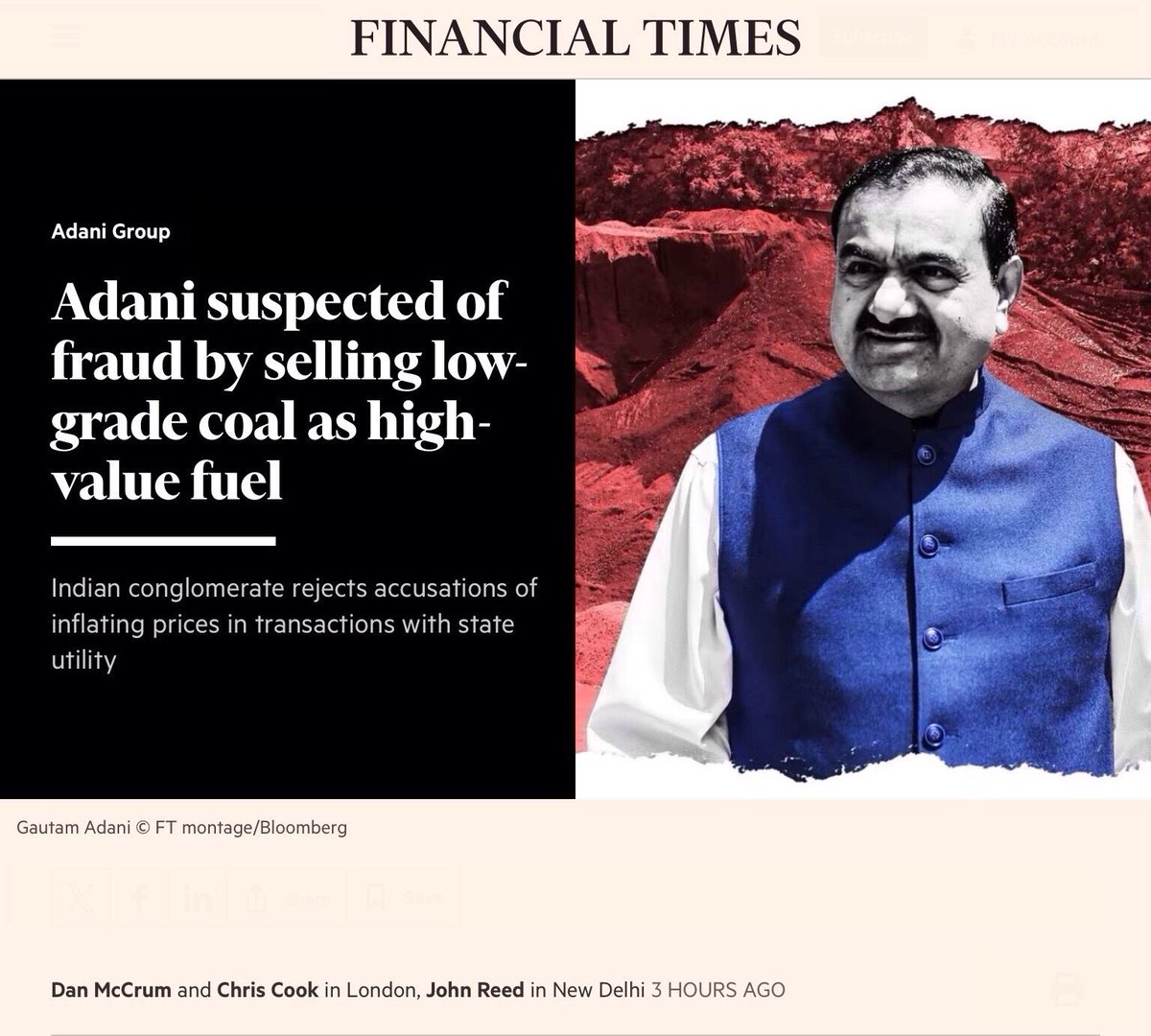 Prime Minister Modi granted an interview only to the Financial Times, considering it a credible foreign newspaper. Now, the same publication is uncovering evidence of fraud by Adani. Despite this, the chamcha media has largely ignored the story, showing their chamchagiri