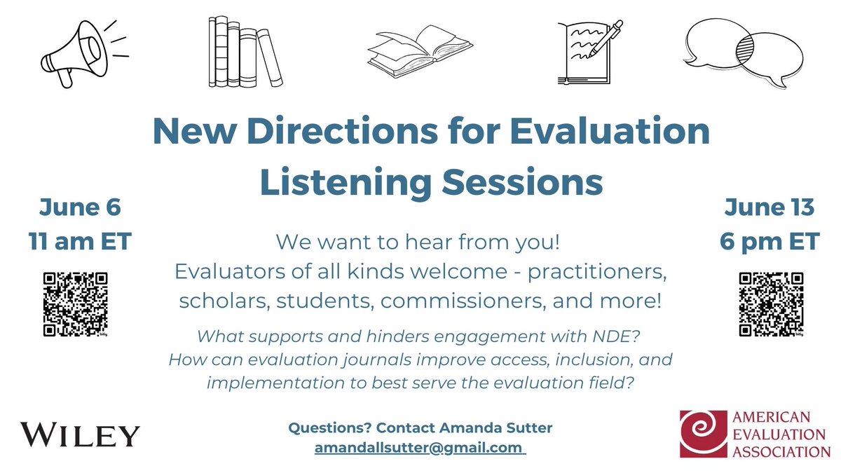 allsutter's tweet image. 📣Calling all evaluators! What do you want out of hashtag#evaluation journals? What gets in the way of you reading, authoring, editing, or reviewing? Help NDE serve our community better! Please share with your networks! 🙏

bit.ly/ndelistensjune6 
bit.ly/ndelistensjune…