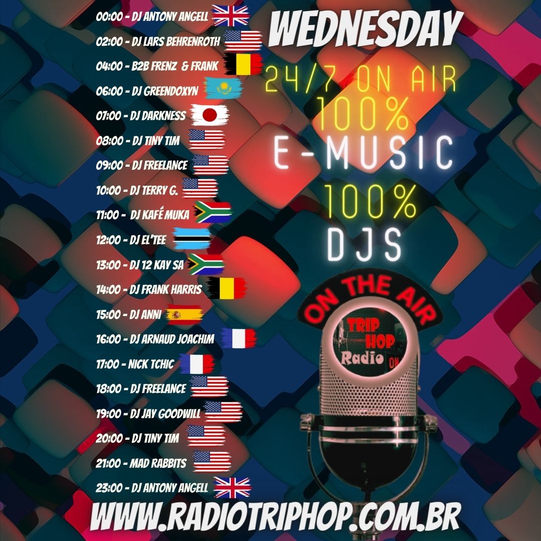 🔥🔥🔥On your @RadioTripHop in Brazil 🇧🇷, the best electronic music 24 hours a day for you to enjoy great shows every day!
👉👉This WEDNESDAY, the best programming is here!
radiotriphop.com.br
#radiotriphop #technomusic #dancemusic #housemusic #techhouse #trancemusic