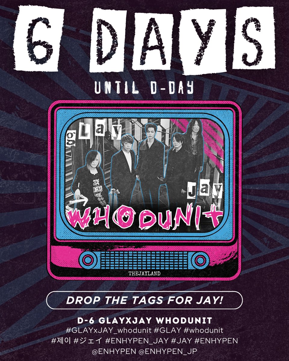 Let's rock and roll as we are down to Day 6 before the GLAY and JAY collaboration 📷 D-6 GLAYxJAY WHODUNIT #GLAYxJAY_whodunit #GLAY #whodunit #제이 #ジェイ #ENHYPEN_JAY #JAY #ENHYPEN @ENHYPEN @ENHYPEN_JP