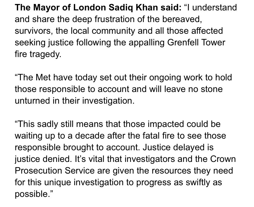 Grenfell tower update: Met police warns it will take until the end of 2025 at the earliest to hand over ‘evidential files’ to the CPS. @MayorofLondon statement
