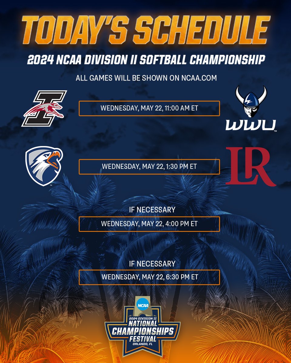 Lights💡Camera 🎥 Action 🎬 #D2SB Semifinal action kicks off this morning! Who will we see playing for the 🏆? #D2Festival | on.ncaa.com/D2SBsp