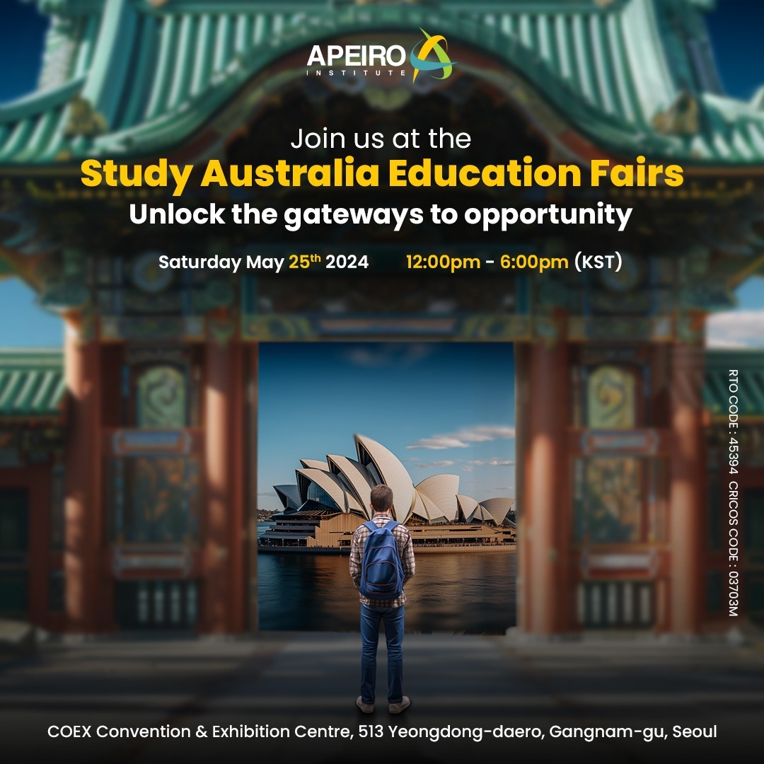 The Study Australia Fair is your gateway to a unique educational experience, and it's coming to Seoul on May 25th.

Meet #Apeiro officials at the event to get all your questions answered.
Register now!

Know more - austrade.eventsair.com/study-australi…

#ApeiroInstitute #StudyAbroad #Australia