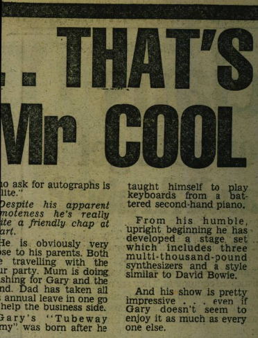 'A Hot Property That's Mr Cool' was spread across two sheets and the second part is just a little hard to read as some letters have been cut off, but you'll get the jist.  Daily Mirror October 8 1979. #GaryNuman