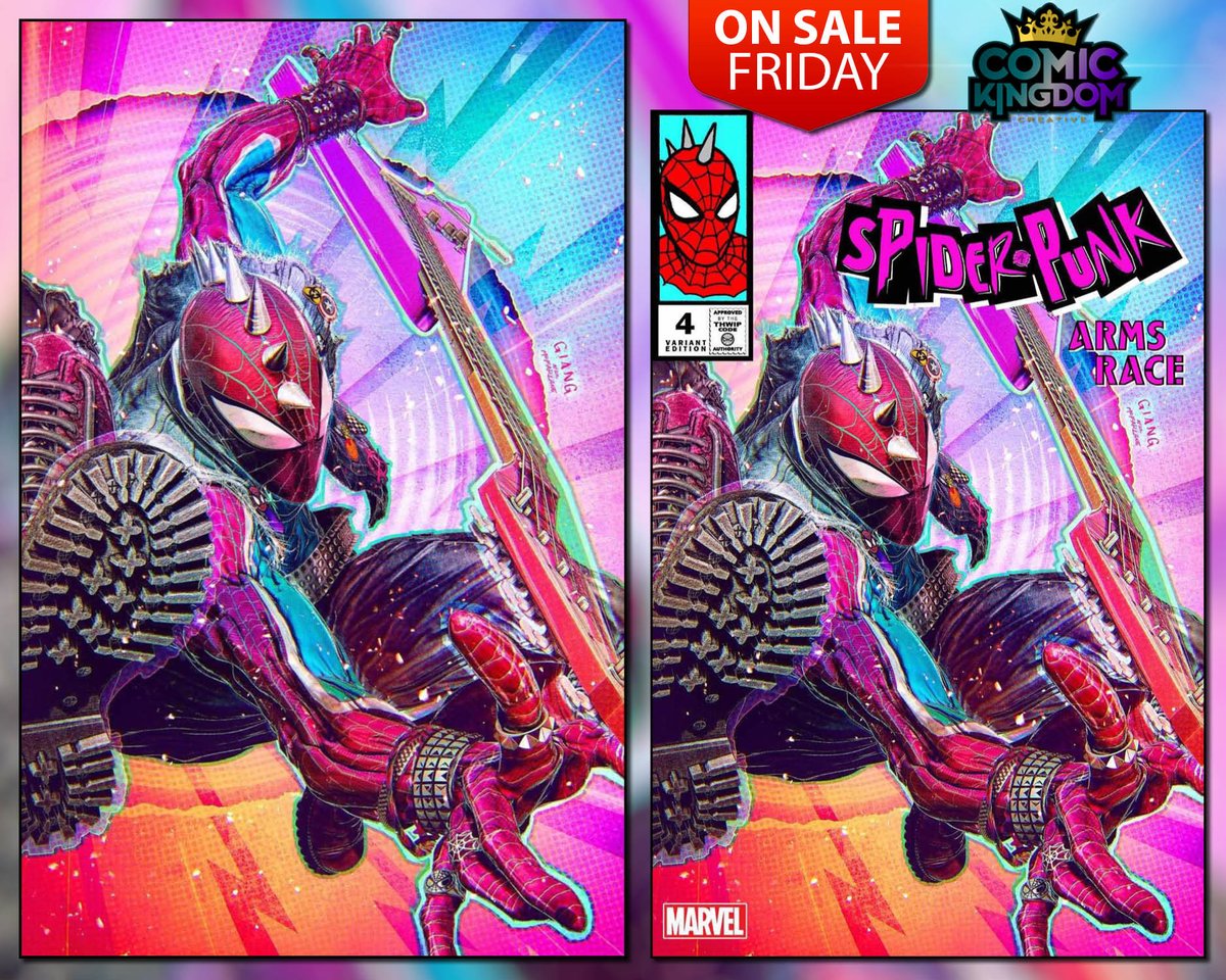 ⏰ On Sale 5pmPDT/8pmEDT Friday at comickingdomcreative.com!
🕸️ @johngiang_art Spider-Punk Arms Race #4 CK Shared Exclusive!
#comickingdomcreative #comickingdomrules #spiderman #spiderpunk #asm300 #asm300homage #johngiang #codyziglar @justinmasonart #musthavecover