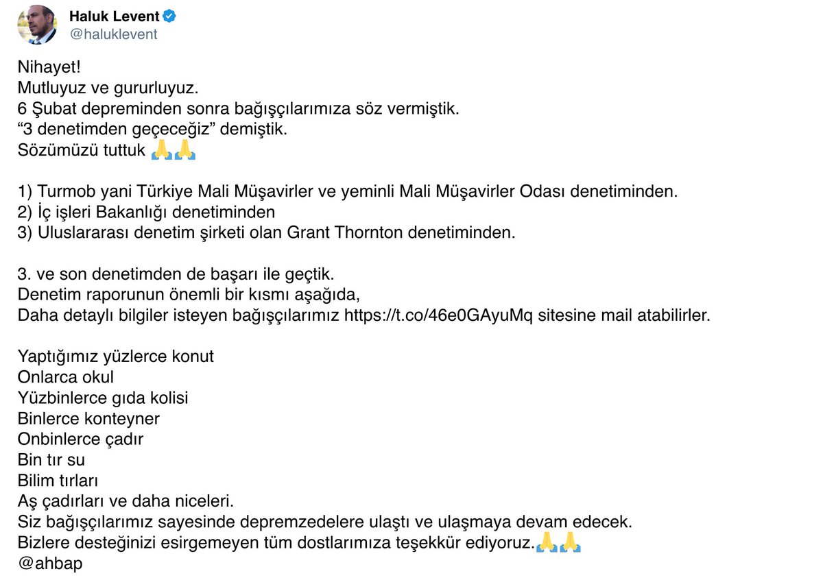 onedio's tweet photo. Bağımsız uluslararası denetim şirketi Grant Thornton, Haluk Levent'in genel başkanlığını yaptığı Ahbap Derneği'nin 2023 Aralık ayından bu yana yapılan harcamalarında hiçbir usulsüzlük olmadığını tespit etti. https://t.co/CtCKRg7Hdu