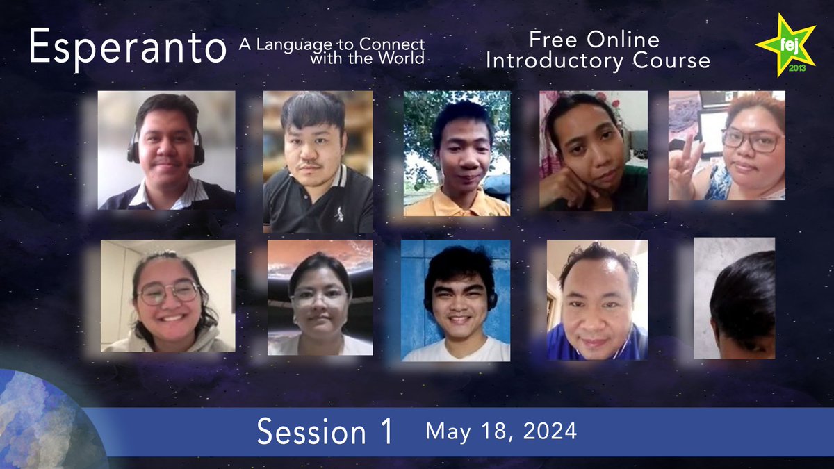 FEJEsperanto's tweet photo. LOOK: The first session of our introductory course with teachers @astgarrido and @wayne_xyz last May 18. Dankon pro via partopreno! 💚

Registration is open for Session 2 on June 22 (Sat), 3-6 PM PHT. The course is FREE for all Filipinos. Register at: https://t.co/PQ1ZVXATVi. https://t.co/9K9VYjqf43