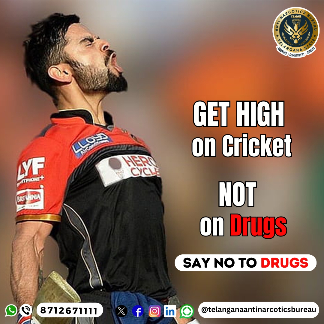 Get High on Cricket not on Drugs. Say No To Drugs.
@TelanganaDGP @director_tsnab @narcoticsbureau
@CVAnandIPS @TelanganaCOPs @hydcitypolice
@cyberabadpolice @RachakondaCop @NMBA_MSJE
@UNODC

#telanganaantinarcoticsbureau #tsnab #DrugfreeTelangana #ipl #ipl2024 #RCBvsRR