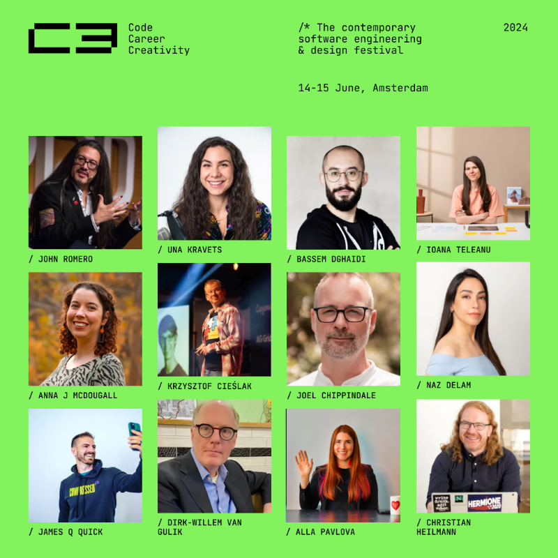 c3devfest's tweet photo. Meet the C3 Dev Festival speakers🎤 They will be sharing insights with you on AI, the future of tech, open source, perfecting your career, UX, content creation for developers, and much more! 

📅See you in Amsterdam, June 14 &amp; 15!