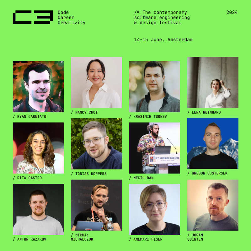 c3devfest's tweet photo. Meet the C3 Dev Festival speakers🎤 They will be sharing insights with you on AI, the future of tech, open source, perfecting your career, UX, content creation for developers, and much more! 

📅See you in Amsterdam, June 14 &amp; 15!