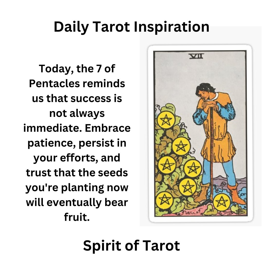 Spirit_of_Tarot's tweet photo. The 7 of Pentacles is about timing, patience, the process of growth. Flowers don't sprout and bloom overnight. Nature has her own time. Our task is to tend the garden even when we're not seeing immediate results. Things are happening beneath the surface. #dailytarot #7ofpentacles https://t.co/dJnnOjSsyA