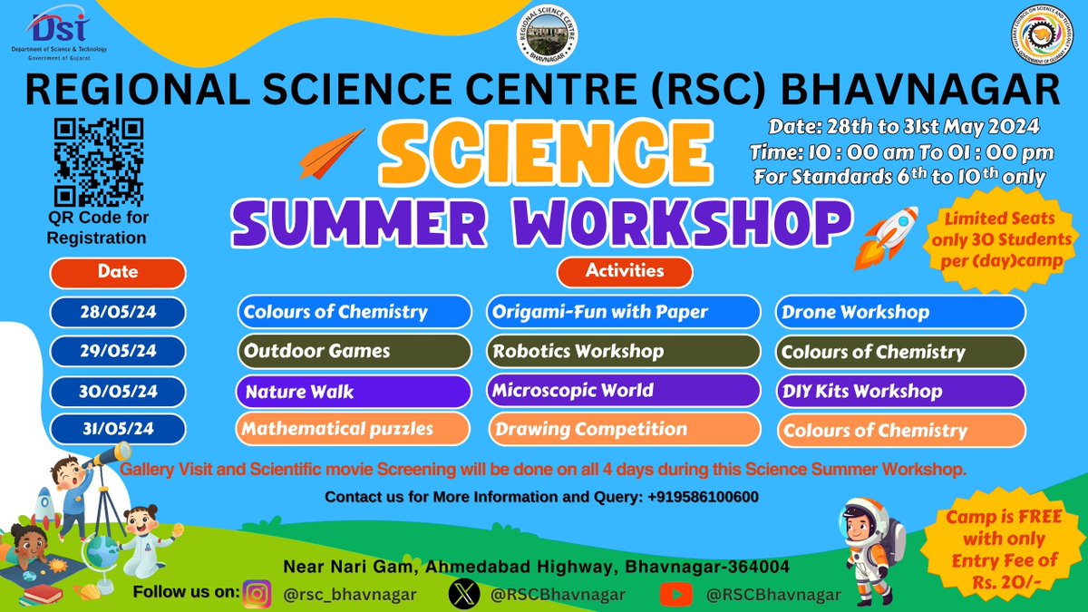 #Summer is getting hotter... but @RSCBhavnagar has come up with cool #science #activities making your #kids #vacation memorable and a fun #learning experience!! Register for our Summer Science #Workshop on: forms.gle/oxhTU3fSD68NFa… Secure your spot before 26th of May 2024.