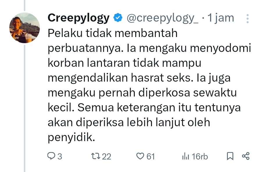 Pernah diperkosa sewaktu kecil sehingga berubah perilaku seksual, sering disampaikan oleh pelaku kasus sodomi, terutama kasus sodomi anak.

Seperti yg juga disampaikan oleh bocah laki-laki 14 tahun ini, yg mengaku pernah diperkosa sewaktu kecil. 
Pelaku ini bahkan sampai