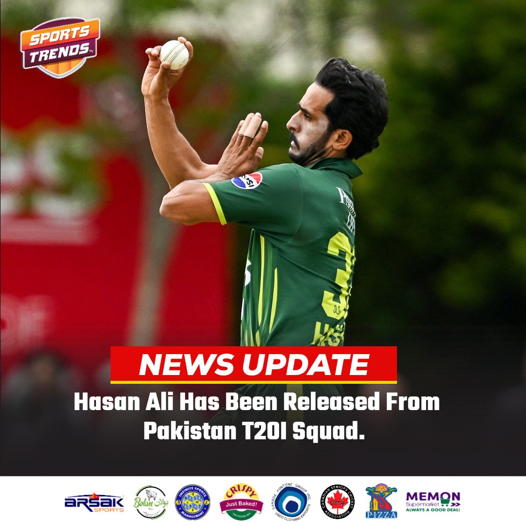 🚨 NEWS UPDATE 🚨 Hasan Ali Released From Pakistan's T20I squad, initially He Replaced Injured Haris Rauf 🏏🇵🇰 #Cricket #Pakistan #PakistanCricket #ENGvPAK #PAKvENG #ENGvsPAK #PAKvsENG #HasanAli #HarisRauf #SportsTrendsCan #SportsTrendsCanada