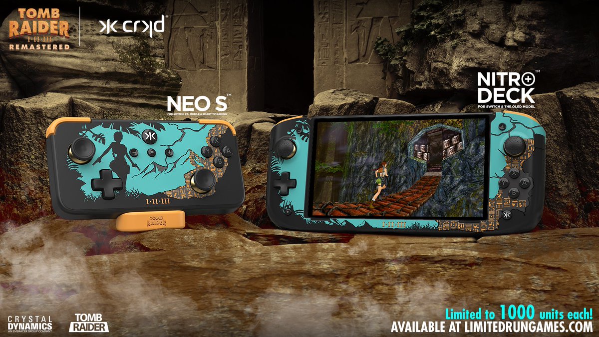 Deck out your Switch with our exclusive Tomb Raider @crkdgg Nitro Deck+ & NEO S controllers. LIMITED quantities are available, so reserve yours NOW: bit.ly/3Kbx7NT