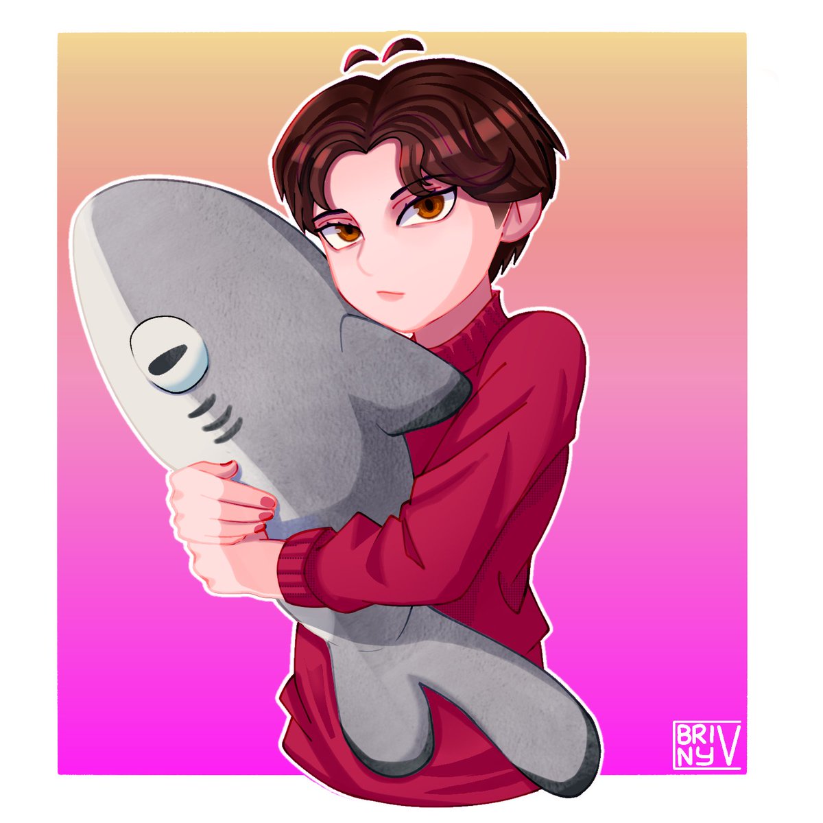 Drawing I did for my girlfriend's birthday, she loves sharks. Nhac nhac 🦈