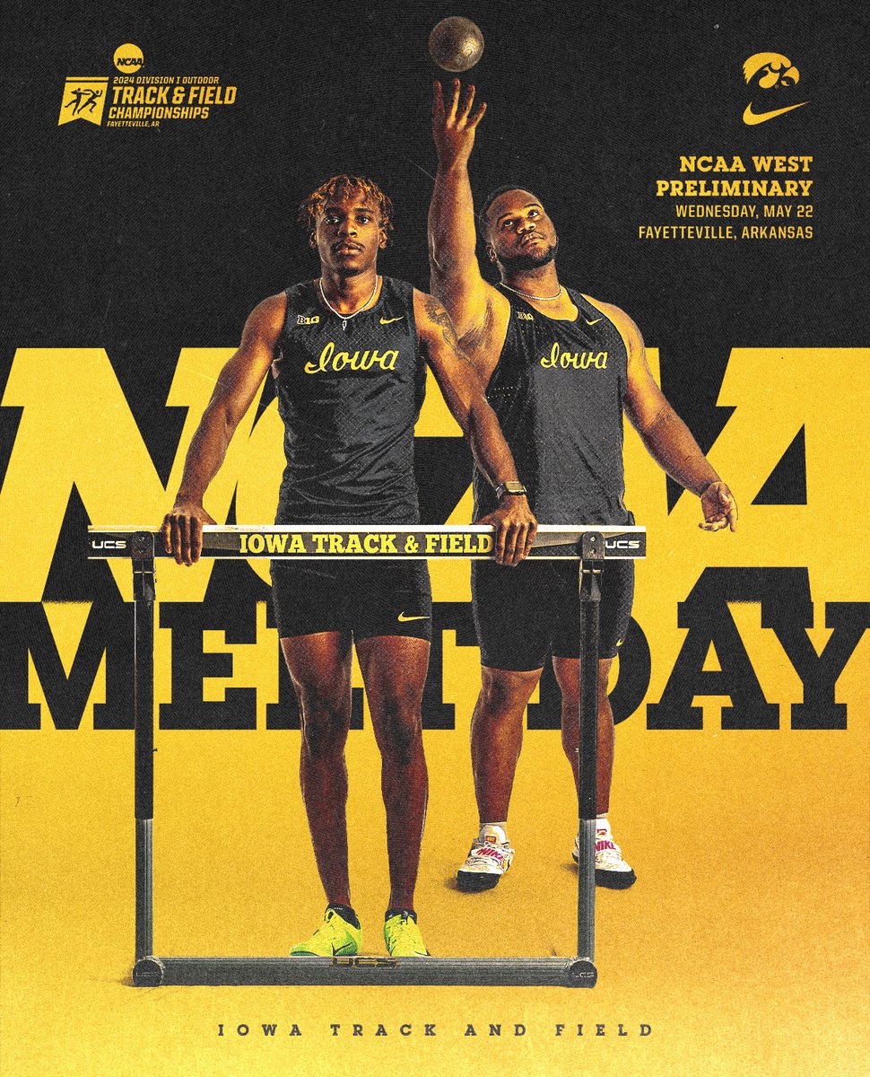 𝗡𝗖𝗔𝗔 𝗠𝗲𝗲𝘁 𝗗𝗮𝘆 👟: West Preliminary 📍: John McDonnell Field 🕐: 9 a.m. (CT) 📊: spr.ly/6016dx9Nj 💻: spr.ly/6017dx9Nd #Hawkeyes x #NCAATF