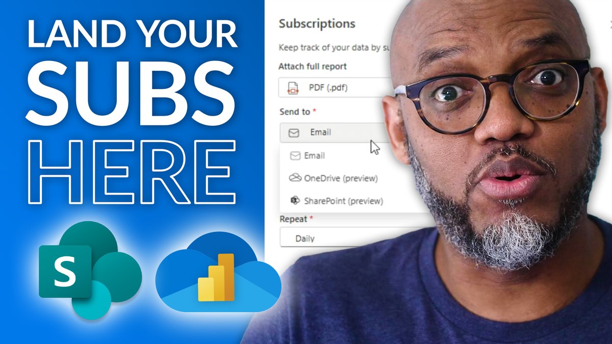 We've had subscriptions in #PowerBI for a while but you were limited to just email. NOW you can deliver your subscriptions to #OneDrive or #SharePoint Online! @PatrickDBA shows you how! Watch on YouTube - guyinacu.be/subscriptionon…