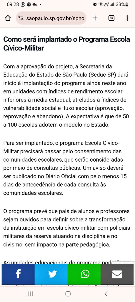 caitedacosta's tweet photo. @MMartin22882288 Pelo o que eu li, não serão todas as escolas... serão inicialmente escolas pontuais que têm índices de rendimento inferior à média e vulnerabilidade social. Este adolescente que disse ter sido atacado pelos policiais, me parece que não leu o projeto... https://t.co/S59qOBImf9
