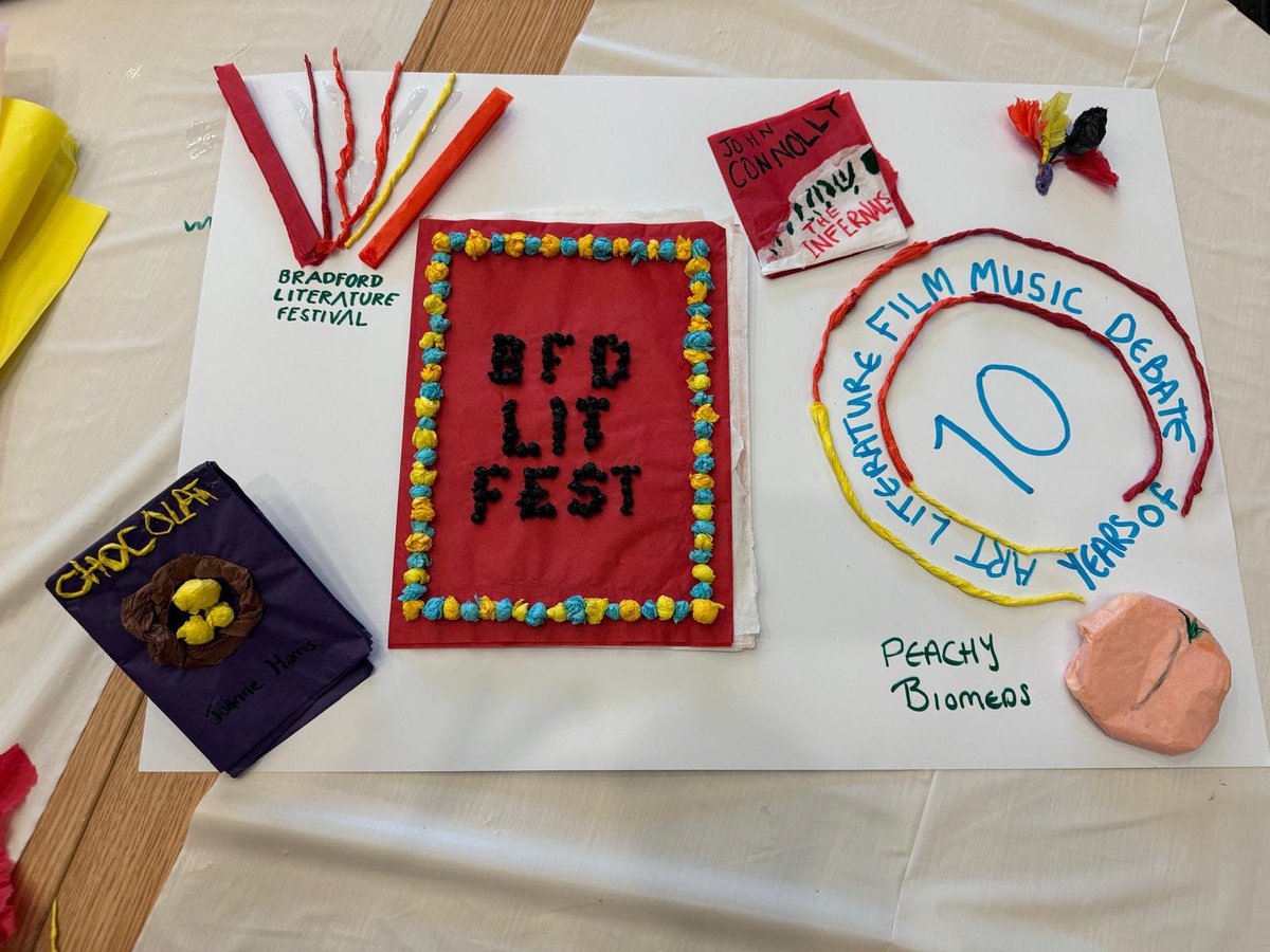 Team ‘peachy biomeds’ creative poster challenge effort celebrating 10 years of <a href="/BradfordLitFest/">Bradford Literature Festival</a> Looking forward to a seeing <a href="/Joannechocolat/">Joanne Harris</a> and <a href="/jconnollybooks/">John Connolly</a> in July! #teambradford <a href="/UniofBradford/">University of Bradford</a> <a href="/UoBBio/">UoBBio</a>