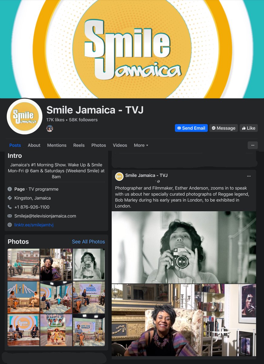EstherAnderson's tweet photo. SMILE JAMAICA  TV JAMAICA 
Photographer and Filmmaker, Esther Anderson, zooms in to speak with us about her specially curated photographs of Reggae legend, Bob Marley during his early years in London, to be exhibited in London.
https://t.co/lNnOj3OldC https://t.co/UhWy0f4DOJ