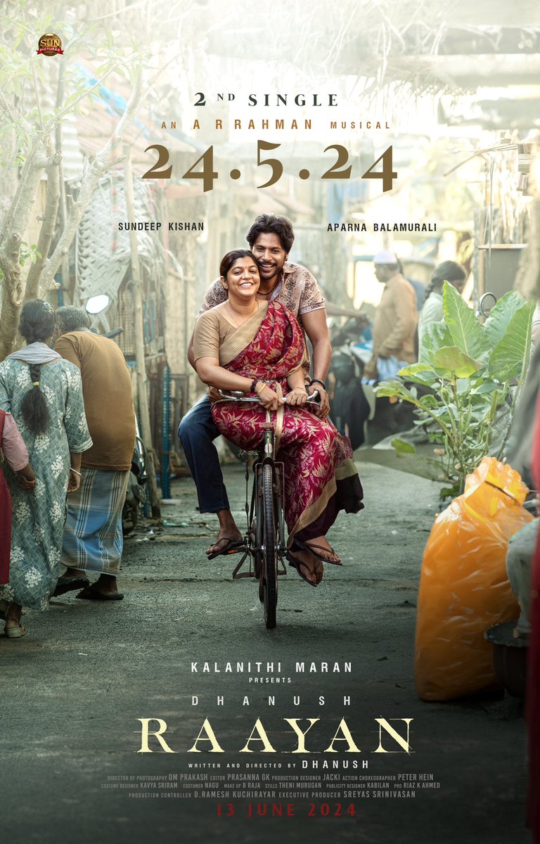 A.R.Rahman (@arrahman) on Twitter photo #RaayanSecondSingle from 24th May!
#Raayan in cinemas from 13 June, 2024!
<a href="/dhanushkraja/">Dhanush</a> <a href="/sunpictures/">Sun Pictures</a> <a href="/iam_SJSuryah/">S J Suryah</a> <a href="/selvaraghavan/">selvaraghavan</a> <a href="/kalidas700/">kalidas jayaram</a> <a href="/sundeepkishan/">Sundeep Kishan</a> <a href="/prakashraaj/">Prakash Raj</a> <a href="/officialdushara/">Dushara</a> <a href="/Aparnabala2/">Aparna Balamurali</a> <a href="/varusarath5/">𝑽𝒂𝒓𝒂𝒍𝒂𝒙𝒎𝒊 𝑺𝒂𝒓𝒂𝒕𝒉𝒌𝒖𝒎𝒂𝒓</a> #Saravanan <a href="/omdop/">OM PRAKASH.ISC</a> <a href="/editor_prasanna/">Prasanna.G.K</a> <a href="/PeterHeinOffl/">Peter Hein</a> <a href="/jacki_art/">Jackson</a> #RaayanSecondSingle from 24th May!
#Raayan in cinemas from 13 June, 2024!
<a href="/dhanushkraja/">Dhanush</a> <a href="/sunpictures/">Sun Pictures</a> <a href="/iam_SJSuryah/">S J Suryah</a> <a href="/selvaraghavan/">selvaraghavan</a> <a href="/kalidas700/">kalidas jayaram</a> <a href="/sundeepkishan/">Sundeep Kishan</a> <a href="/prakashraaj/">Prakash Raj</a> <a href="/officialdushara/">Dushara</a> <a href="/Aparnabala2/">Aparna Balamurali</a> <a href="/varusarath5/">𝑽𝒂𝒓𝒂𝒍𝒂𝒙𝒎𝒊 𝑺𝒂𝒓𝒂𝒕𝒉𝒌𝒖𝒎𝒂𝒓</a> #Saravanan <a href="/omdop/">OM PRAKASH.ISC</a> <a href="/editor_prasanna/">Prasanna.G.K</a> <a href="/PeterHeinOffl/">Peter Hein</a> <a href="/jacki_art/">Jackson</a>