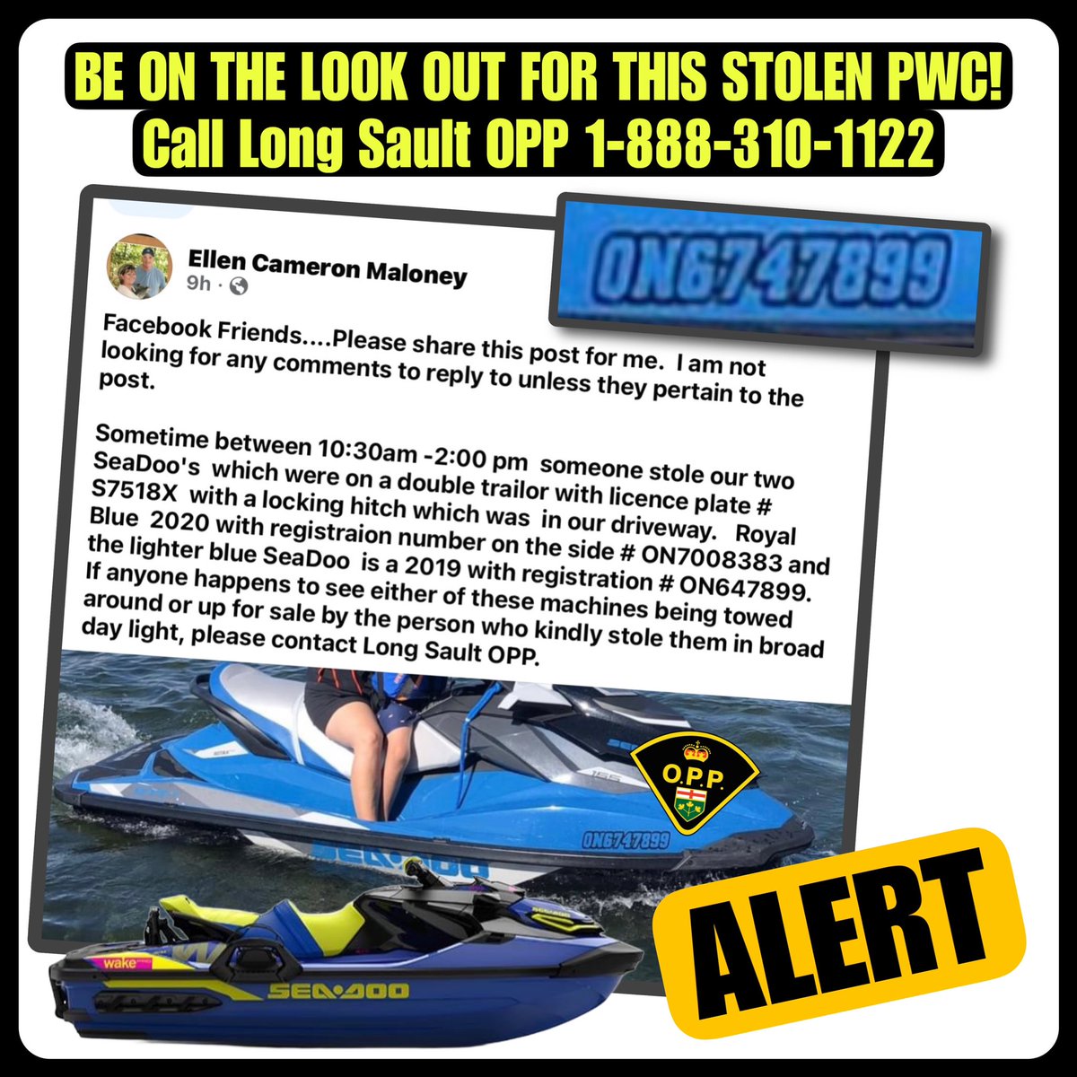 Let's find who did this! #ygk #Kingston #cornwall #morrisburg #chesterville #winchester #brockville #gananoque #longsault #alert #crime #pwc #seadoo