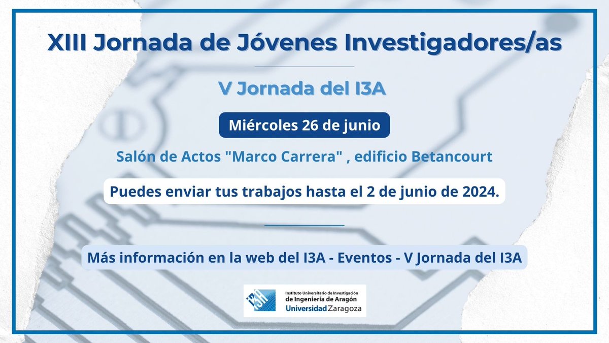 Preparando la Jornada #JóvenesI3A 🔛 🤔¿Has enviado ya tus trabajos❓ RECUERDA 👉 La fecha límite es el 2 de junio ℹ️ Consulta todos los detalles en nuestra web i3a.unizar.es/es/eventos/v-j… ¡Anímate y participa! 👏 #somosI3A