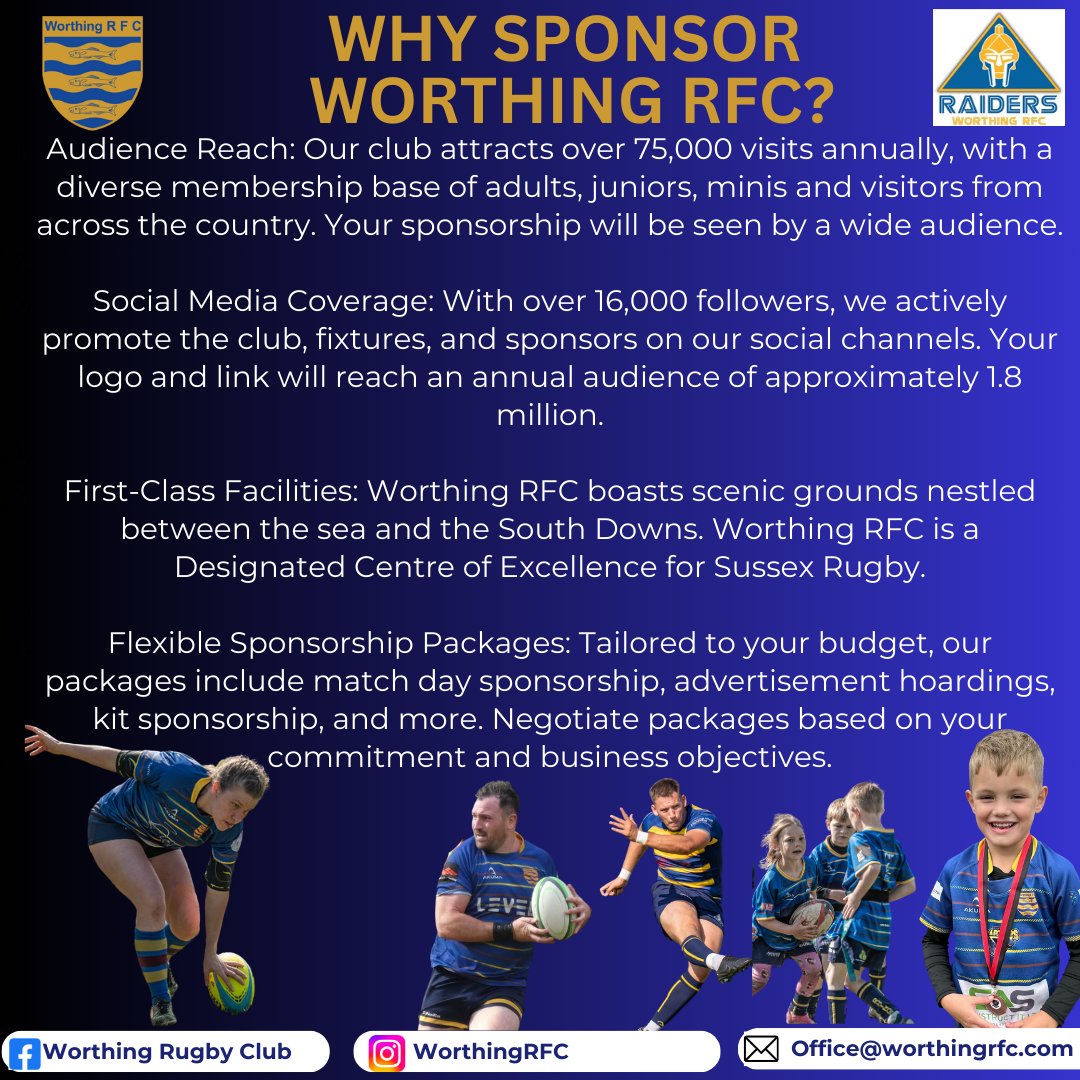 Join us in supporting community rugby! Email wrfc@worthingrfc.com to learn more about Commercial Opportunities at Worthing RFC #WorthingRFC #RugbySponsorship #CommunitySupport