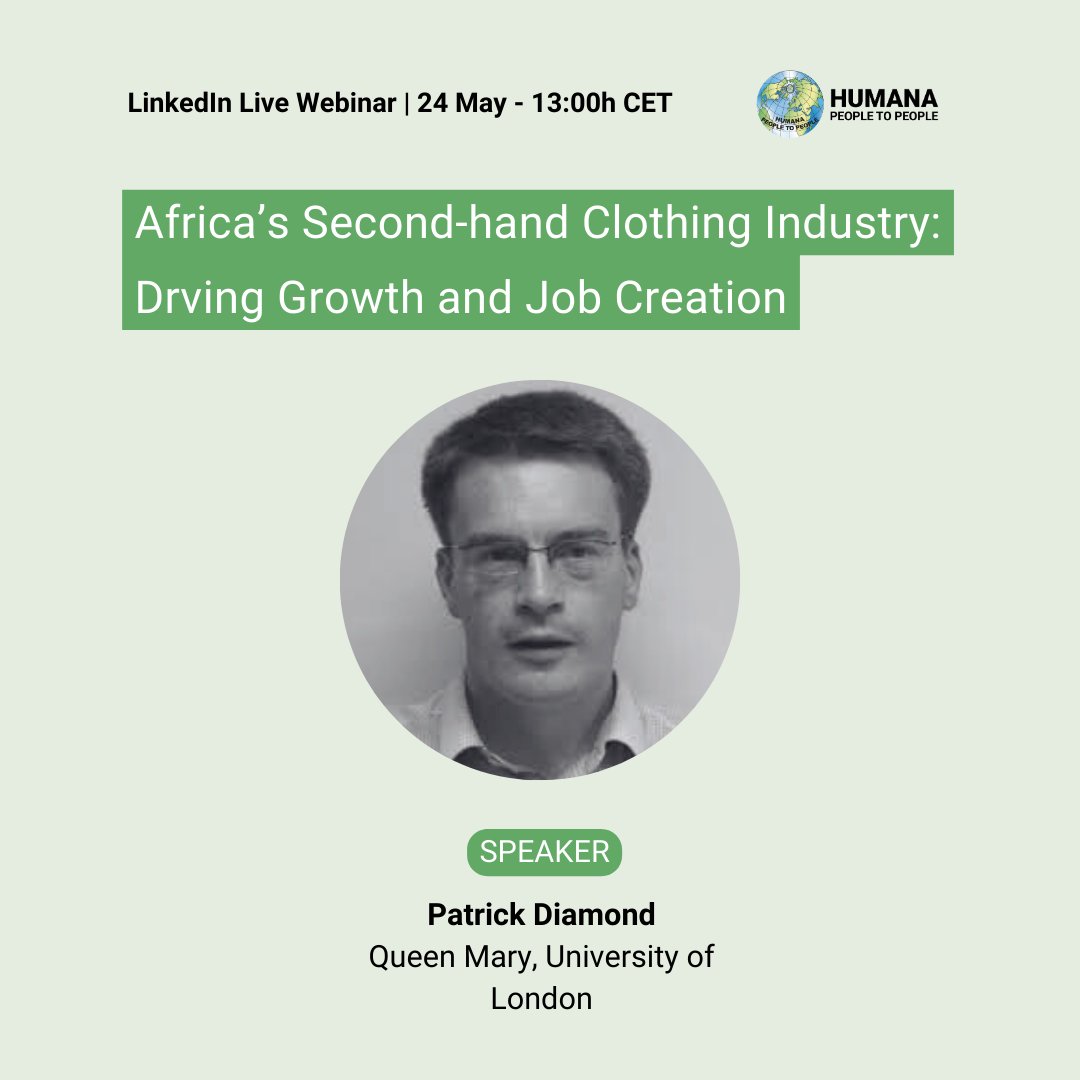 HumanaHPP's tweet image. Find out about the speakers of our upcoming webinar on the economic benefits of the second-hand clothes trade in Africa. We will have a stimulating discussion &amp;amp; unveil compelling evidence that positions the #SecondhandClothes trade as a crucial engine of #JobCreation