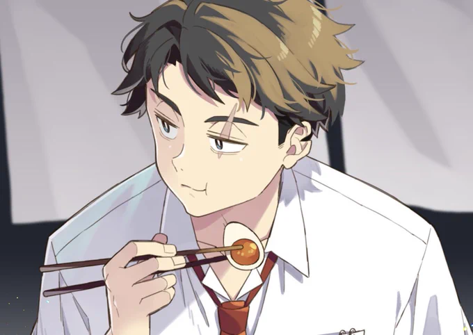 にクリップで前髪留められたおじ美味いものたくさん食べて… 