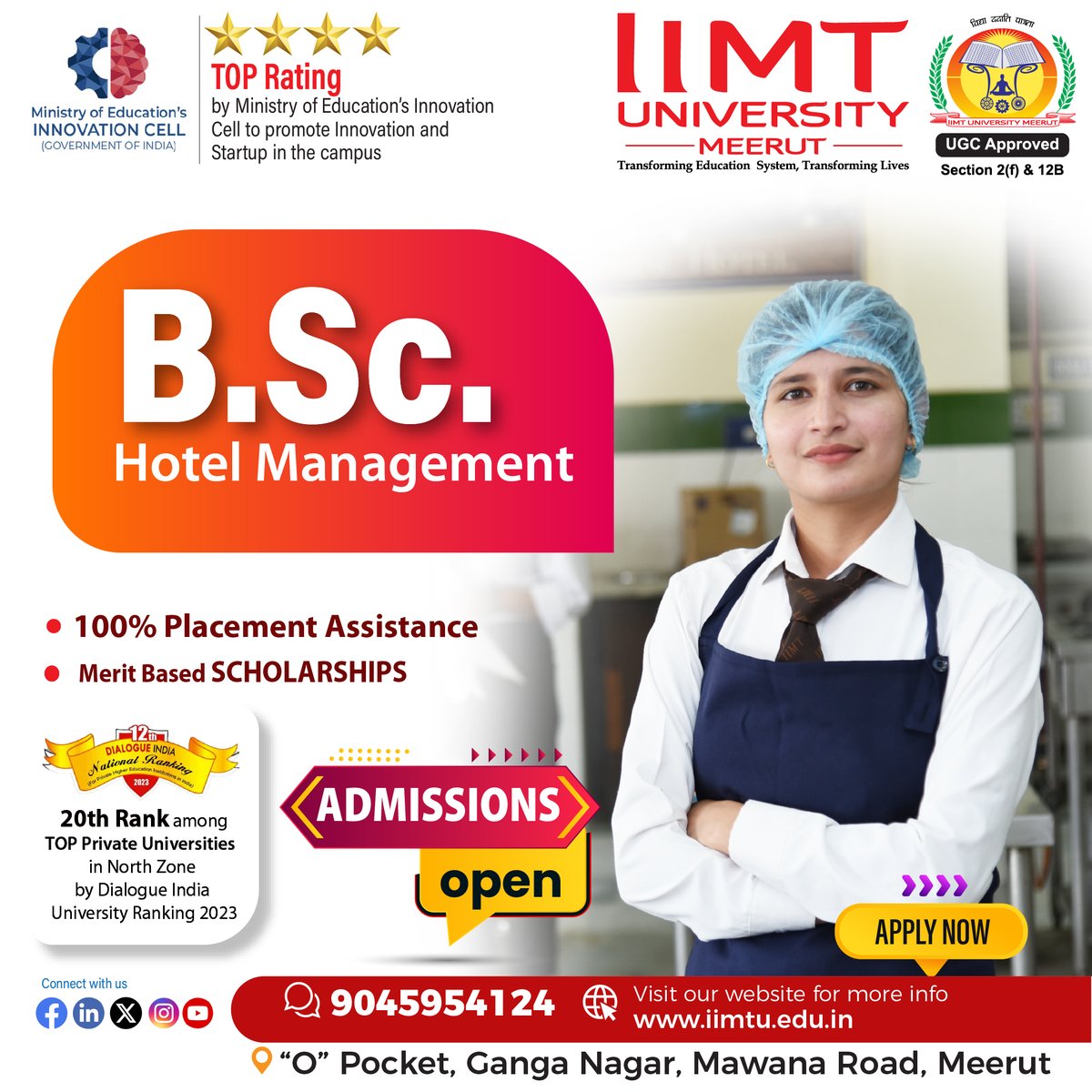 📜 Admissions Open in B. Sc. in Hotel Management for the session 2024-25
💡 Study at the best university and build yourself for a great future!

#Admissions2024 #BScHotelManagement #HotelManagementCourses 

#IIMTU #TransformingEducationSystem #TransformingLives 

#IIMTUniversity