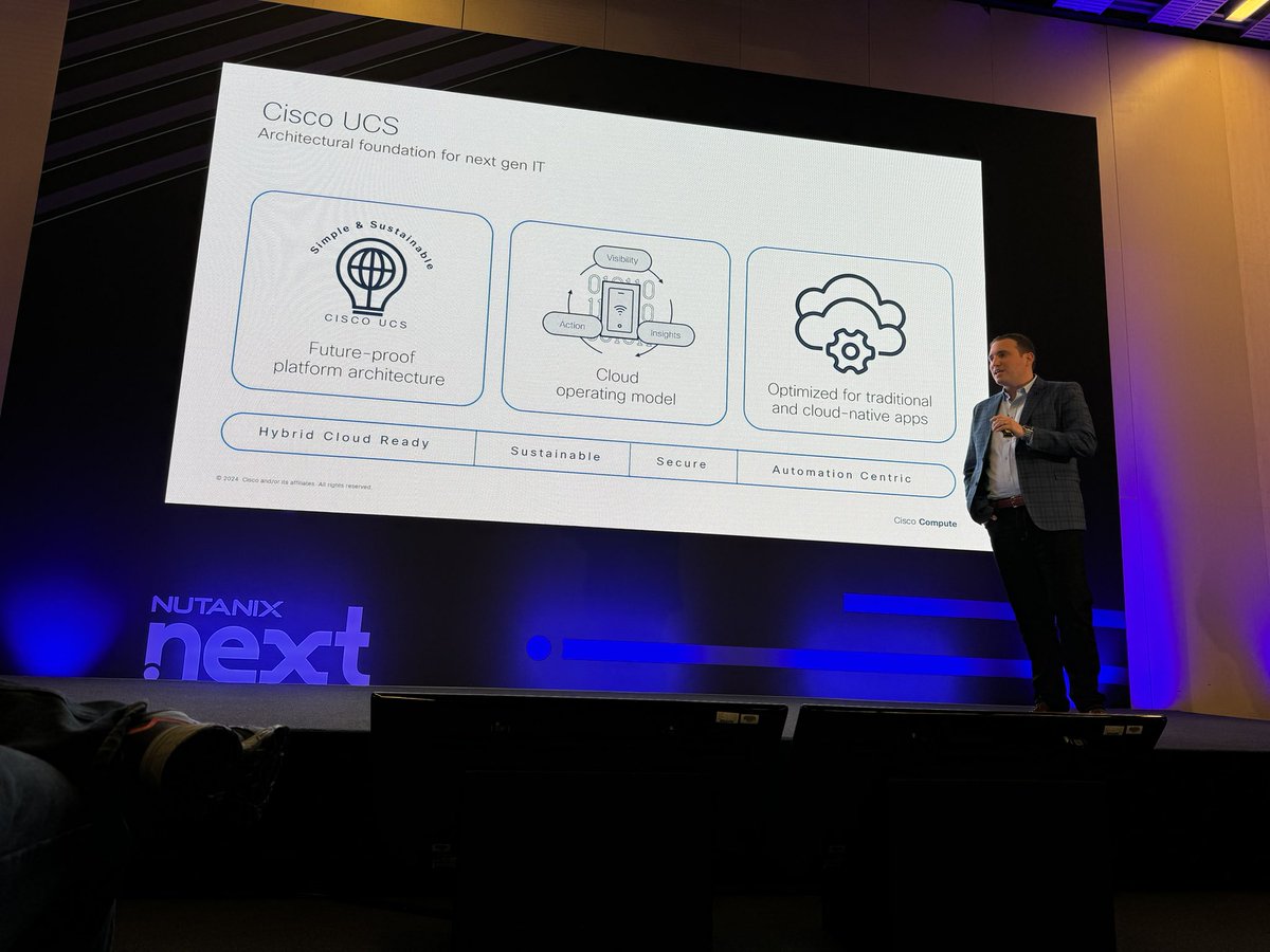 dchosnek's tweet photo. Jonathan Gorlin on stage talking about simplifying operations at scale with Cisco HCI and Nutanix. #NEXTconf https://t.co/rLWHHTnYiG