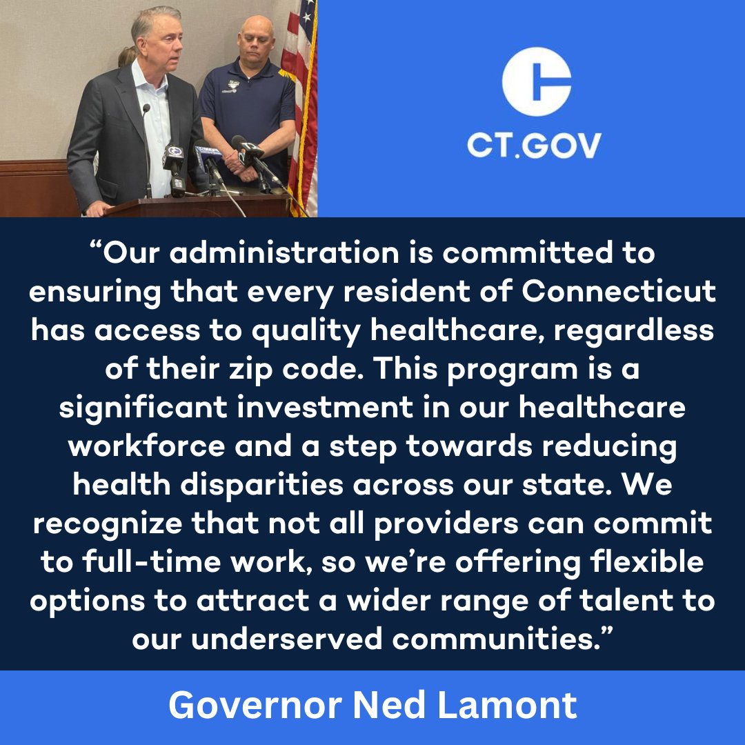 This week @GovNedLamont announced the launch of a new program to address the healthcare workforce shortage in Connecticut’s health professional shortage areas. Learn more about the Connecticut Student Loan Repayment Program: portal.ct.gov/office-of-the-…
