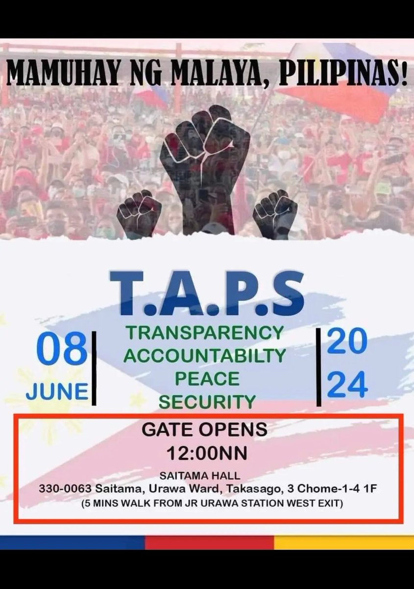 Hakbang ng Maisug in Japan on June 08, 2024

#NoToPeopleInitiative
#NoToPoliticiansInitiative
#HindiMOOEPeraYan

👊🏼🇵🇭💚💪🏼