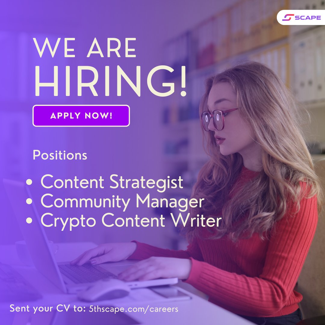 5th_scape's tweet photo. 🎮We're on the hunt for a talented Content Strategist , Community Manager and Crypto content writer to join our dynamic team for our 5th Scape VR project!🌐If you're ready to dive into the world of VR and have a knack for building vibrant online communities, we want to hear from you!🔥https://t.co/rKLSXLmb7v. Spread the word and let's build something incredible together in the virtual realm! 🌟🚀