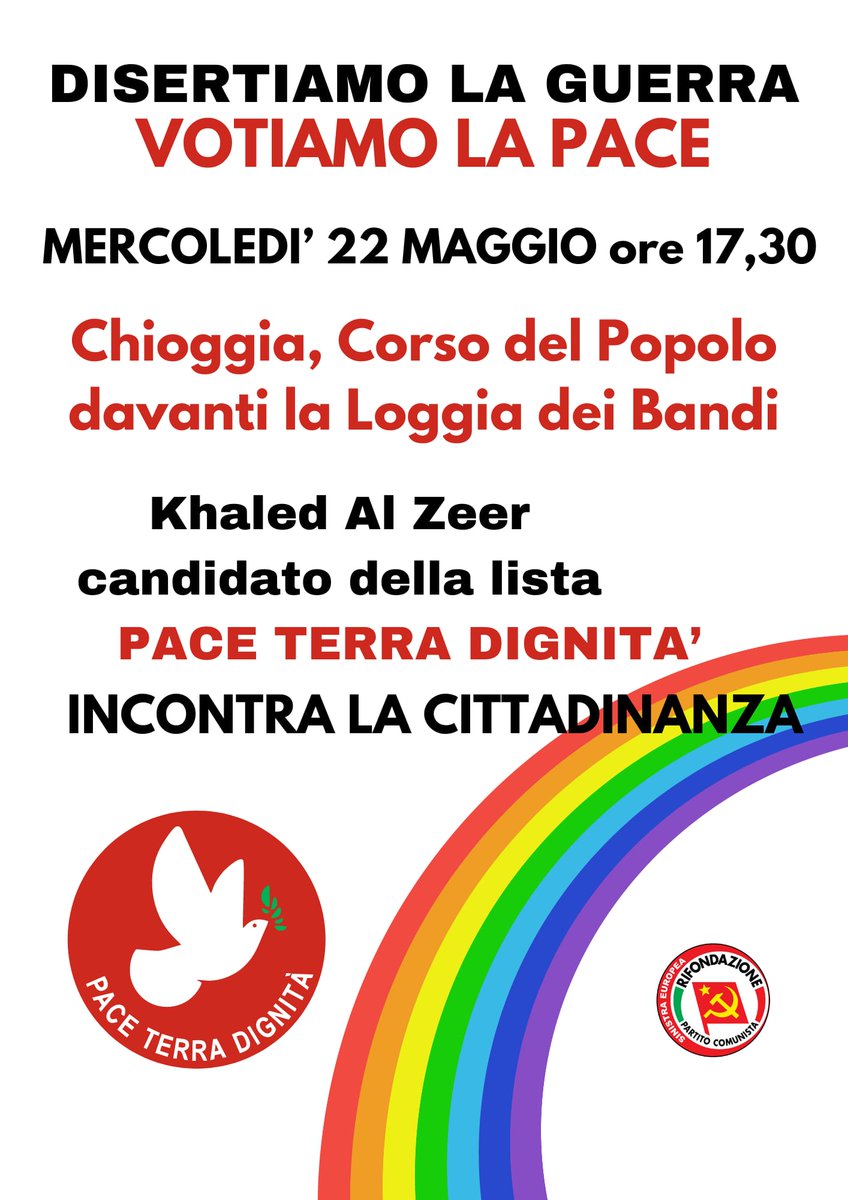 Oggi alle 17:30 a Chioggia per Pace Terra Dignità.