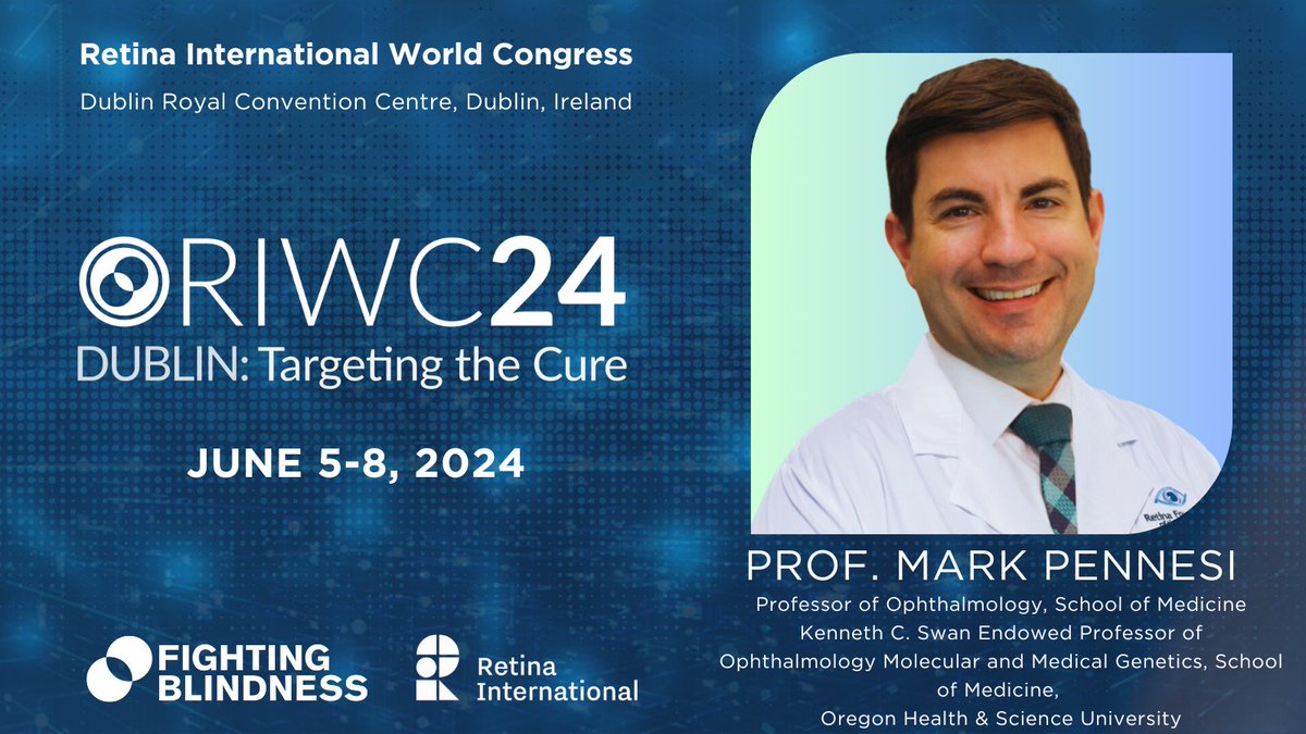We are excited to announce Prof. @Mark_Pennesi MD, PhD, will speak at #RIWC24 hosted by @fight_blindness in Dublin! Join us on June 7 to learn about his work on gene editing for CEP290-related retinal dystrophy. 👉For more info and registrations click here shorturl.at/lB4vM