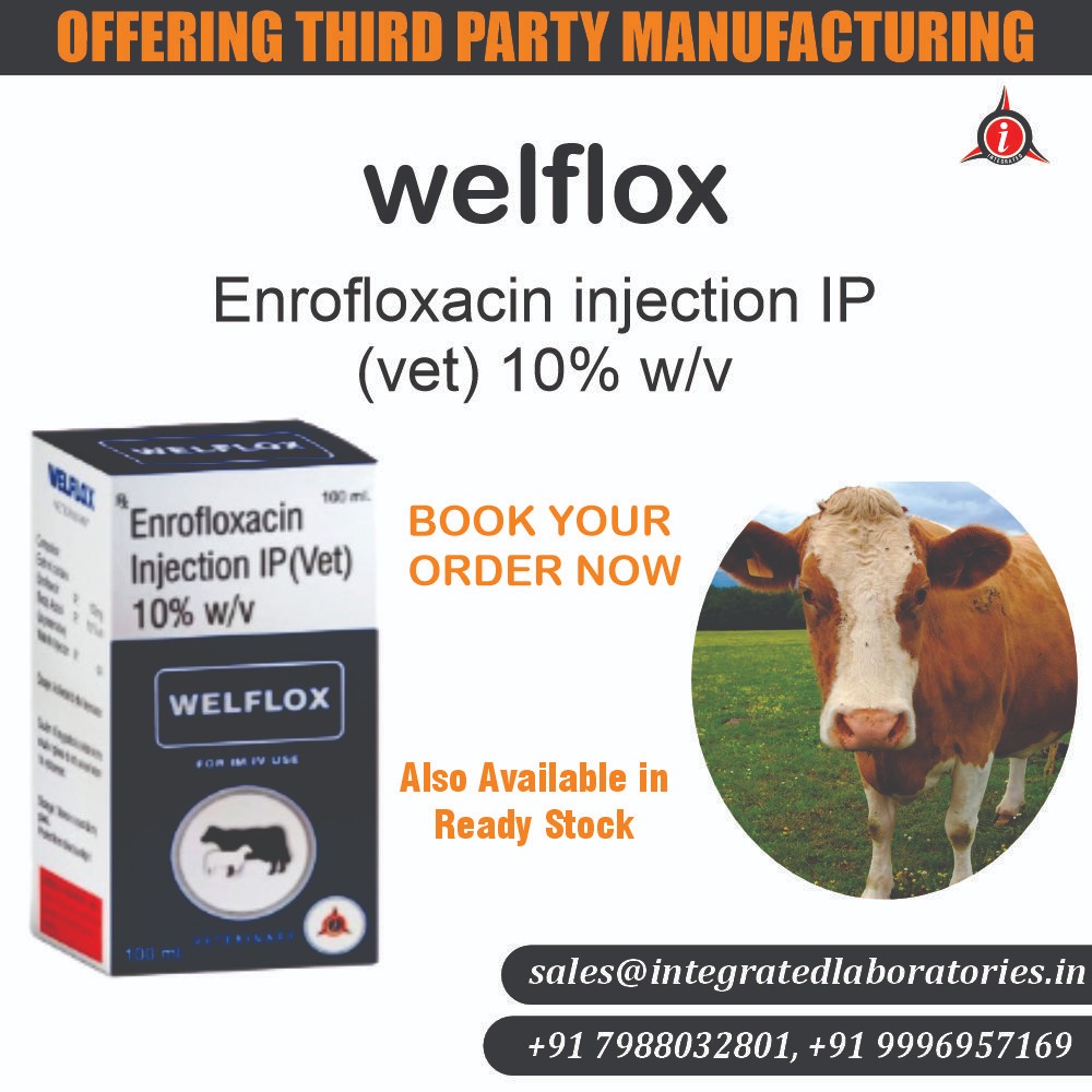 Entrofloxacin Injection 10% W/W (Welflox)= integratedlaboratories.in/product/entrof… 🎉RAISE YOUR ORDER NOW Contact us for Business Opportunities. #followformore #pharmaceuticalcompany #pharmacompany #thirdpartymanufacturiing #pharmafranchise #IntegratedLaboratories