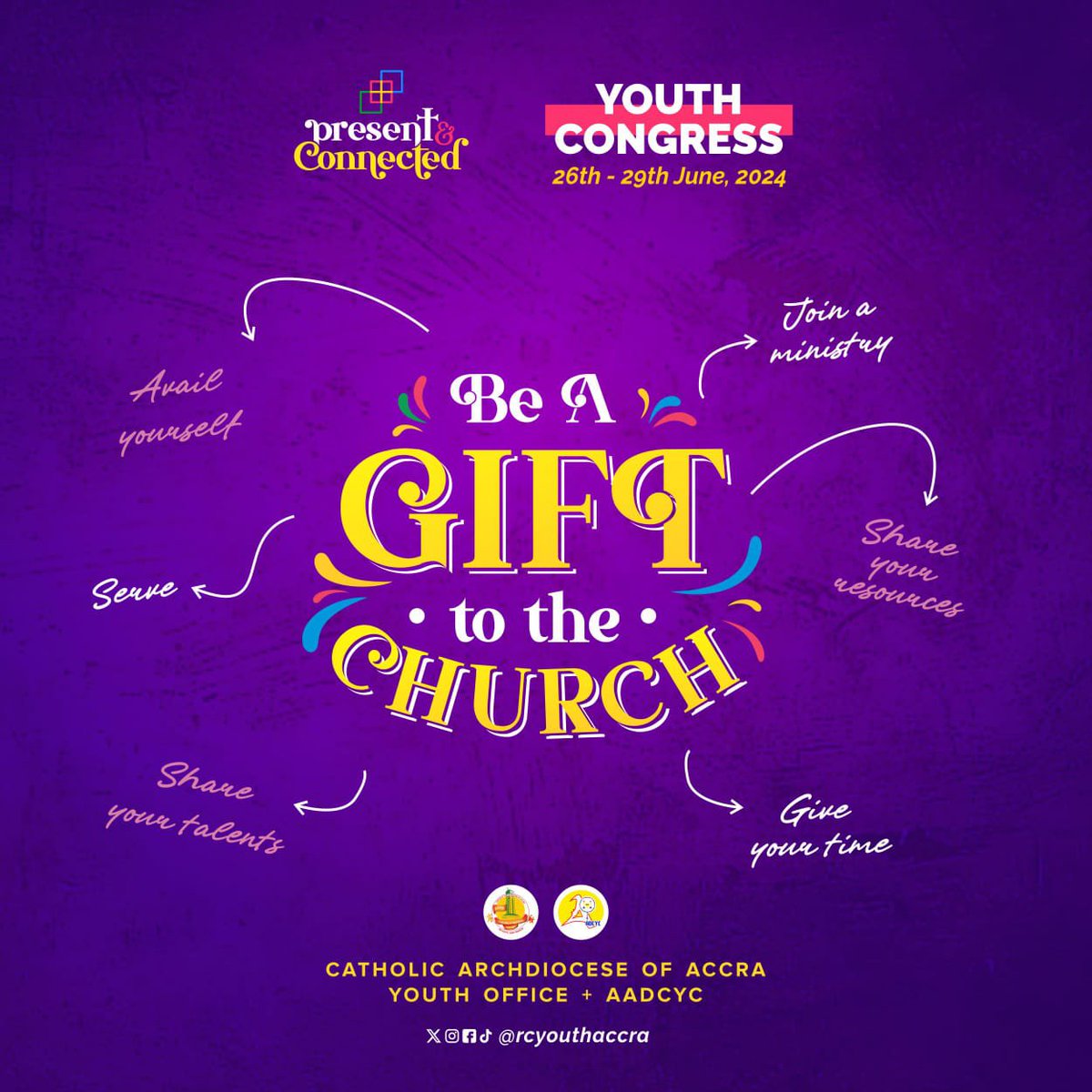rcyouthaccra's tweet photo. Are you ready to unleash your talents for the work of God and discover your purpose?
Come, deepen your faith, and connect with fellow young Catholics at the Youth Congress. Be present and connected.
#PresentAndConnected
#YouthCongress
#UnleashYourTalents
#WorkOfGod https://t.co/iwYl73UsW3