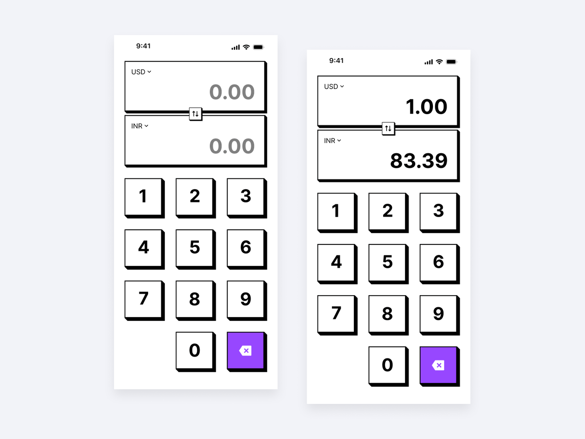 📱 Day 4 of #90DaysUIChallenge! Delved into Neubrutalism design to create a currency conversion calculator app. Sleek, functional, and ready to make global transactions a breeze. Excited to keep pushing boundaries! #DailyUI #UIDesign #Neubrutalism #AppDesign