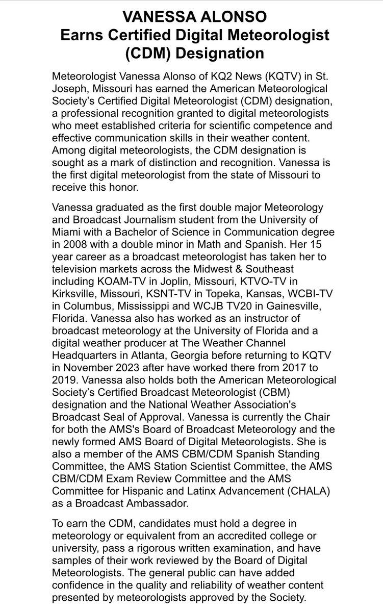VAlonsoWeather's tweet photo. IT’S A HAPPY DAY!!!!! Yesterday…I was informed that I’m now a TRIPLE Certified Meteorologist with the news that I have earned the Certified DIGITAL Meteorologist (CDM) Seal from @ametsoc. #AMSCertifiedAgain #goals #goalsachieved #missionaccomplished #ididit #AMSCDM https://t.co/1O9z1F3lue
