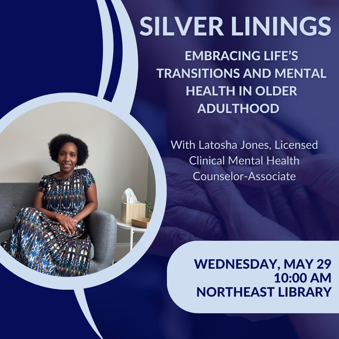 Join us to explore common life transitions faced by older adults and discuss changes related to aging, such as work, money, and where you live. No registration required.