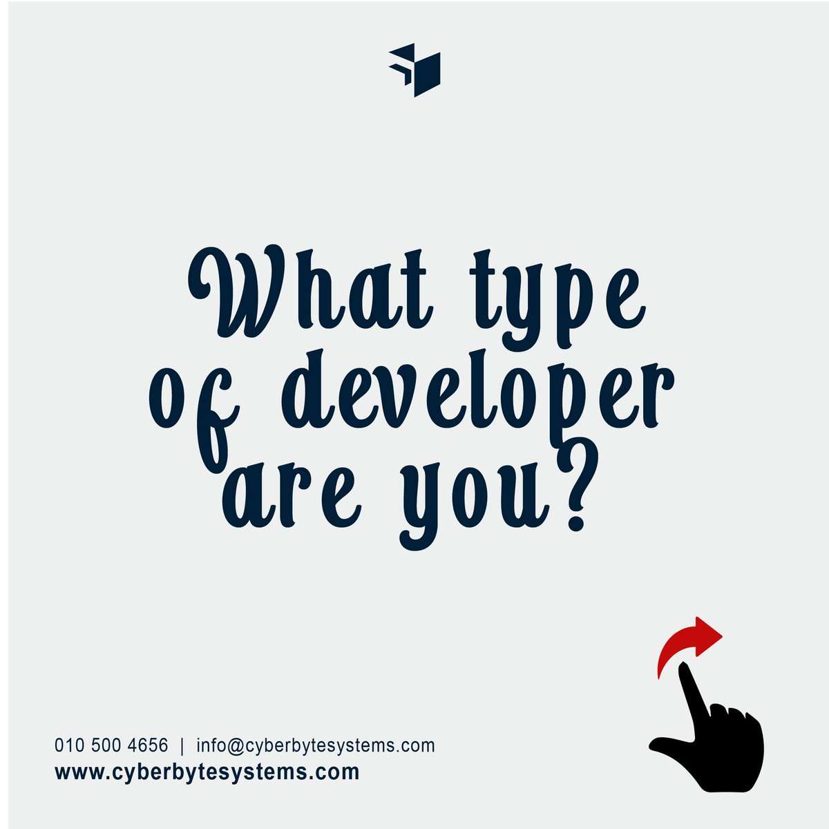 CyberByteSystem's tweet photo. Join in the fun and tell us what type of developer are you?📷
#websites #app #webdevelopment #appdevelopment #appdeveloper #programming #coding #cyberbytesystems https://t.co/vMD8S5L6XJ